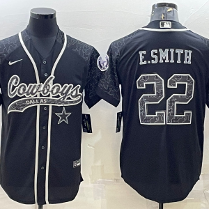 Men's Dallas Cowboys #22 Emmitt Smith Black Reflective With Patch Cool Base Stitched Jersey