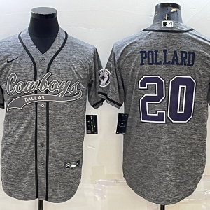 Men's Dallas Cowboys #20 Tony Pollard Gray With Patch Cool Base Stitched Baseball Jersey