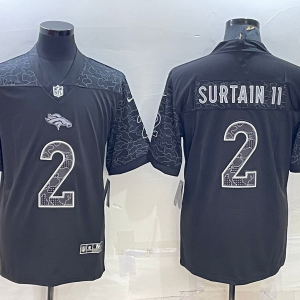 Men's Denver Broncos #2 Patrick Surtain II Black Reflective Limited Jersey