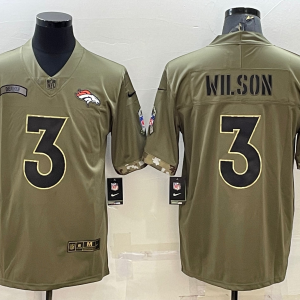 Men's Denver Broncos #3 Russell Wilson 2022 Olive Salute To Service Limited Jersey