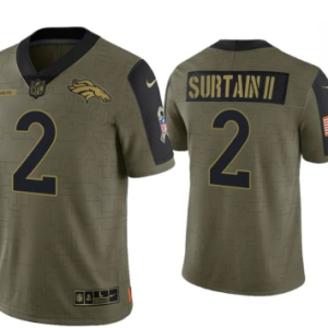 Men's Denver Broncos #2 Patrick Surtain II 2021 Olive Salute To Service Golden Limited Jersey