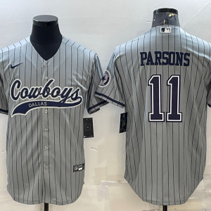 Men's Dallas Cowboys #11 Micah Parsons Gray With Patch Cool Base Stitched Baseball Jersey