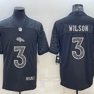 Men's Denver Broncos #3 Russell Wilson Black Reflective Limited Jersey