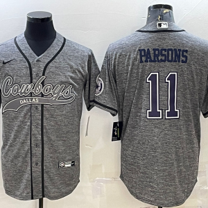 Men's Dallas Cowboys #11 Micah Parsons Gray With Patch Cool Base Stitched Baseball Jersey