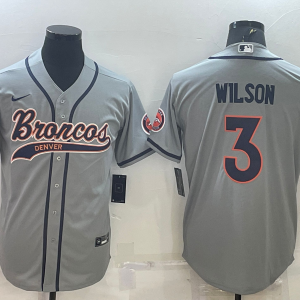 Men's Denver Broncos #3 Russell Wilson Grey Baseball Nike Jersey