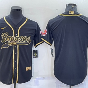 Men's Denver Broncos Black Gold With Patch Baseball Jersey