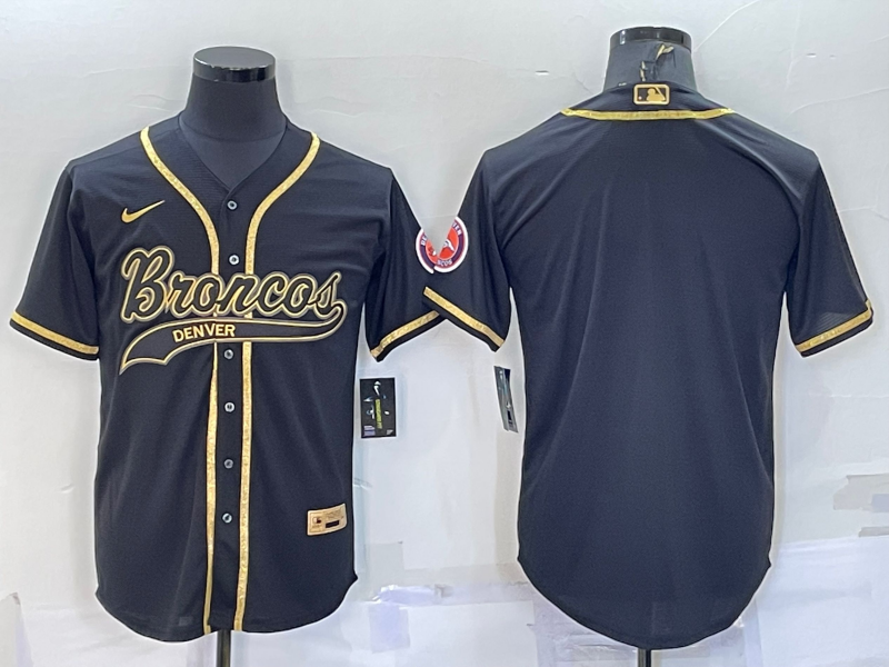 Men's Denver Broncos Black Gold With Patch Baseball Jersey