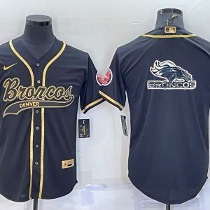 Men's Denver Broncos Blank Black Gold With Patch Baseball Jersey