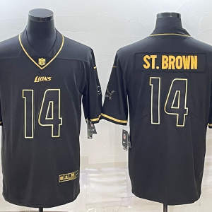 Men's Detroit Lions #14 Amon Ra St Brown Black Golden Edition Limited Jersey