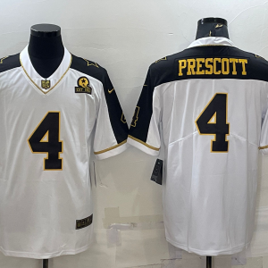 Men's Dallas Cowboys #4 Dak Prescott White Gold Edition With 1960 Patch Limited Jersey