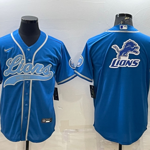 Men's Detroit Lions Blue Team Big Logo With Patch Baseball Nike Jersey