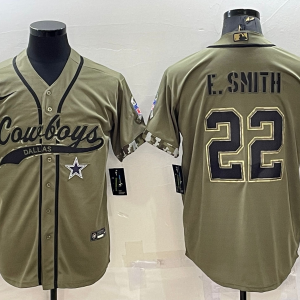 Men's Dallas Cowboys #22 E.Smith 2022 Olive Salute To Service Baseball Nike Jersey