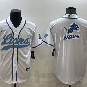 Men's Detroit Lions White Team Big Logo With Patch Baseball Nike Jersey