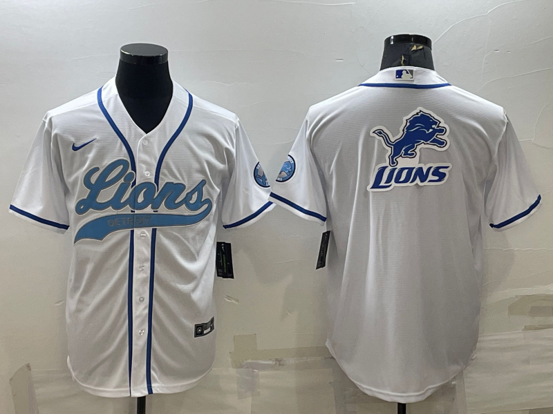Men's Detroit Lions White Team Big Logo With Patch Baseball Nike Jersey