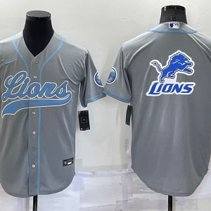 Men's Detroit Lions Grey Team Big Logo With Patch Baseball Nike Jersey
