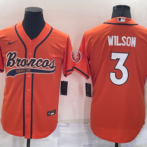 Men's Denver Broncos #3 Russell Wilson Orange Baseball Nike Jersey