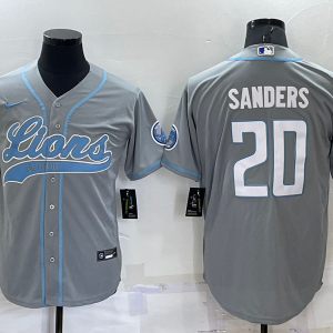 Men's Detroit Lions #20 B.Sanders Grey Baseball Jersey