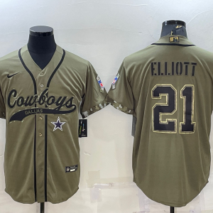 Men's Dallas Cowboys #21 Ezekiel Elliott 2022 Olive Salute To Service Baseball Nike Jersey