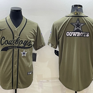 Men's Dallas Cowboys 2022 Olive Salute To Service Team Big Logo With Patch Baseball Nike Jersey