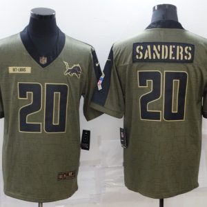 Men's Detroit Lions #20 B.Sanders 2021 Olive Salute To Service Limited Jersey