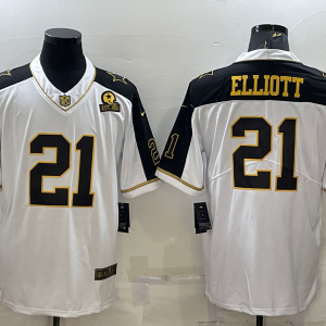 Men's Dallas Cowboys #21 Ezekiel Elliott White Gold Edition With 1960 Patch Limited Jersey