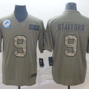 Men's Detroit Lions #9 Matthew Stafford 2019 Olive/Camo Salute To Service Limited Jersey