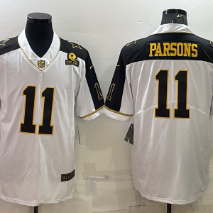 Men's Dallas Cowboys #11 Micah Parsons White Gold Edition With 1960 Patch Limited Jersey