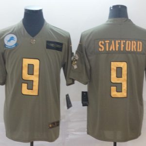 Men's Detroit Lions #9 Matthew Stafford 2019 Olive/Gold Salute To Service Limited Jersey