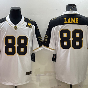 Men's Dallas Cowboys #88 CeeDee Lamb White Gold Edition With 1960 Patch Limited Jersey