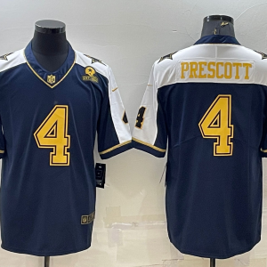 Men's Dallas Cowboys #4 Dak Prescott Navy Gold Edition With 1960 Patch Limited Jersey