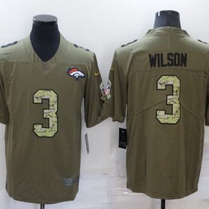 Men's Denver Broncos #3 Russell Wilson Olive Camo Salute To Service Limited Jersey