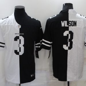 Men's Denver Broncos #3 Russell Wilson White/Black Split Limited Jersey