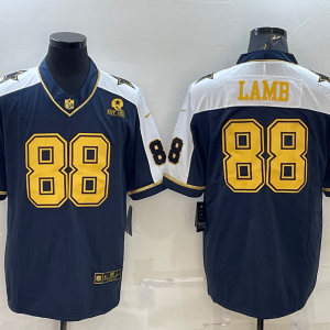 Men's Dallas Cowboys #88 CeeDee Lamb Navy Gold Edition With 1960 Patch Limited Jersey