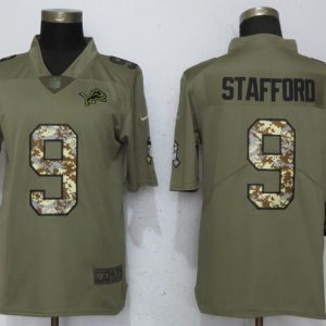 Nike 2018 Detriot Lions #9 Stafford Olive/Camo Salute to Service Color Rush Limited Jersey