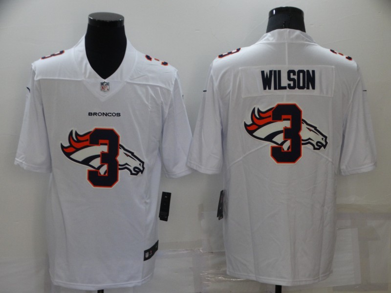 Men's Denver Broncos #3 Russell Wilson White Shadow Logo Limited Jersey