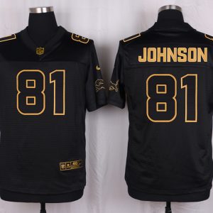 Mens Detroit Lions #81 Calvin Johnson Pro Line Black Gold Collection Jersey
