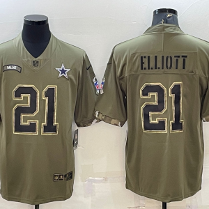 Men's Dallas Cowboys #21 Ezekiel Elliott 2022 Olive Salute To Service Limited Jersey