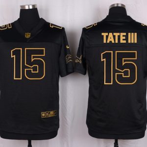 Mens Detriot Lions #15 Tate III Pro Line Black Gold Collection Jersey