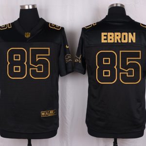Mens Detriot Lions #85 Ebron Pro Line Black Gold Collection Jersey