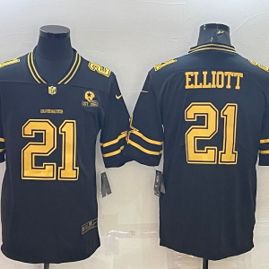 Men's Dallas Cowboys #21 Ezekiel Elliott Black Gold Edition With 1960 Patch Limited Jersey