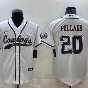 Men's Dallas Cowboys #20 Pollard White Nike Baseball Jersey