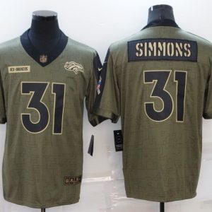 Men's Denver Broncos #31 Simmons 2021 Olive Salute To Service Golden Limited Jersey
