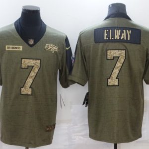 Men's Denver Broncos #7 Elway 2021 Olive Camo Salute To Service Limited Jersey