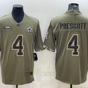 Men's Dallas Cowboys #4 Dak Prescott 2022 Olive Salute To Service Limited Jersey