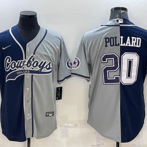 Men's Dallas Cowboys #20 Pollard Navy/Grey Split Baseball Nike Jersey