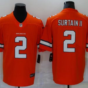 Men's Denver Broncos #2 Patrick Surtain II 2021 NFL Draft Orange Color Rush Limited Jersey