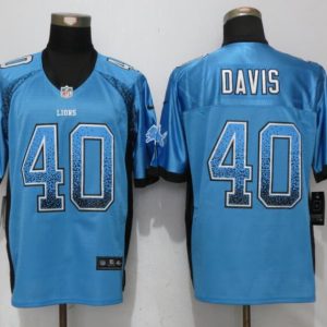 New Nike Detroit Lions 40 Davis Drift Fashion Blue Elite Jersey