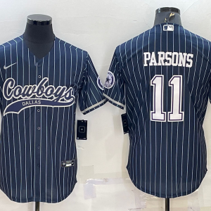 Men's Dallas Cowboys #11 Micah Parsons Navy With Patch Baseball Jersey