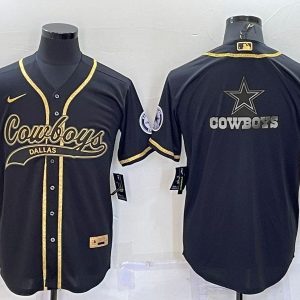Men's Dallas Cowboys Black Gold With Patch Baseball Jersey