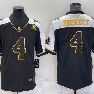 Men's Dallas Cowboys #4 Dak Prescott Black Gold Thanksgiving With Patch Jersey